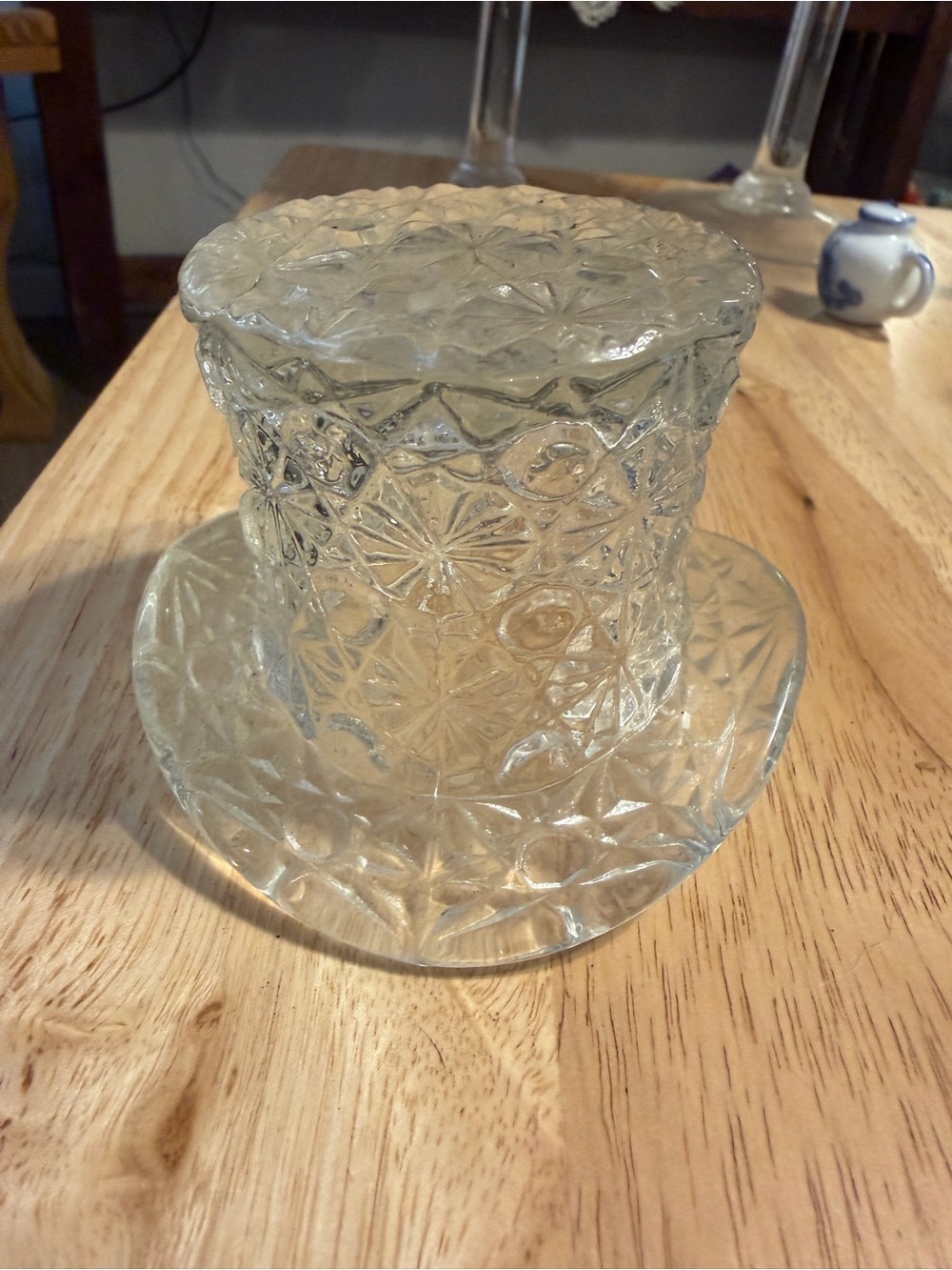 Fenton Clear Patterned Glass Hat Trinket Dish